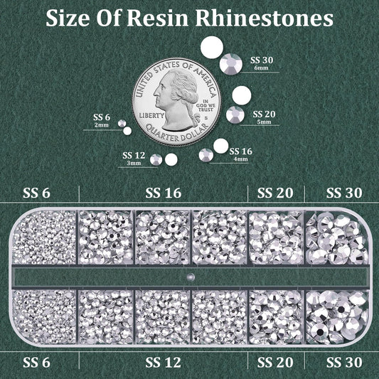 Resin Rhinestones for Crafting with B7000 Jewelry Glue, 1 Box Silver Flatback Crystals with 3Pcs 10ml Glue for Bedazzling Crafts DIY Nail Art Makeup,Non Hotfix Gems for Clothing Shoes