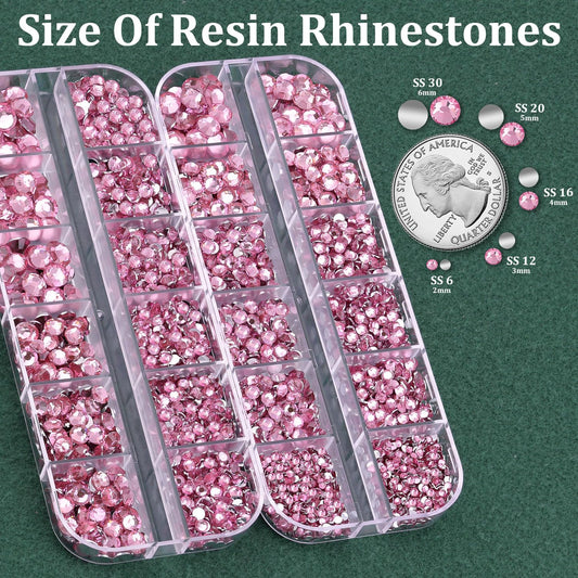 Resin Rhinestones for Crafting with B7000 Jewelry Glue, 2 Boxes Dark Pink Flatback Crystals with 3Pcs 10ml Glue for Bedazzling Crafts DIY Nail Art Makeup,Non Hotfix Gems for Clothing Shoes