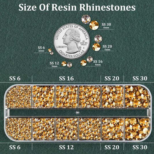 Resin Rhinestones for Crafting with B7000 Jewelry Glue, 1 Box Gold Flatback Crystals with 3Pcs 10ml Glue for Bedazzling Crafts DIY Nail Art Makeup,Non Hotfix Gems for Clothing Shoes