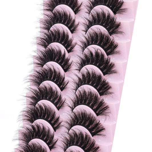 FANXITON False Eyelashes Fluffy Mink Lashes 20 mm Cat Eye Lashes Long 5D Wispy Dramatic 10 Pairs Pack