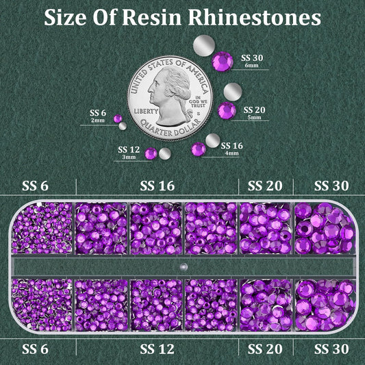 Resin Rhinestones for Crafting with B7000 Jewelry Glue, 1 Box Dark Violet Flatback Crystals with 3Pcs 10ml Glue for Bedazzling Crafts DIY Nail Art Makeup,Non Hotfix Gems for Clothing Shoes