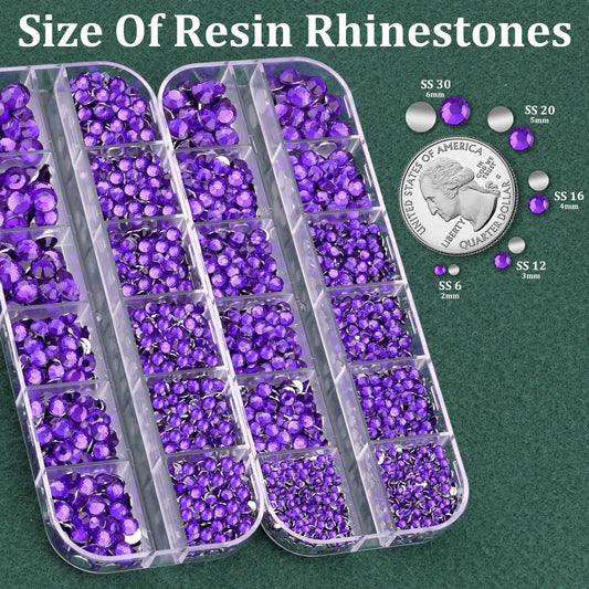 Resin Rhinestones for Crafting with B7000 Jewelry Glue, 2 Boxes Blue Purple Flatback Crystals with 3Pcs 10ml Glue for Bedazzling Crafts Nail Art Makeup,Non Hotfix Gems for Clothing Shoes