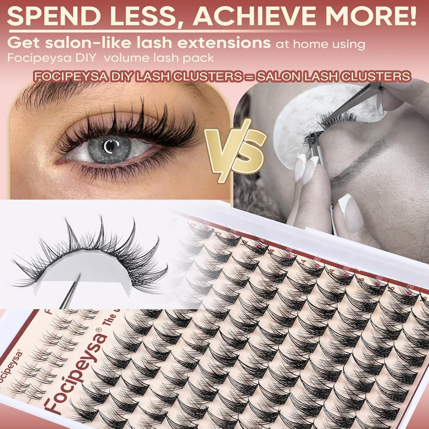 Focipeysa Wispy Lash Clusters Spike Eyelashes Extensions 12-16mm Natural Cluster Lashes C-Curl Lashes Extensions with Bottom Lashes Salon Effect Wispy Eyelashes DIY Individual Eyelashes Clusters