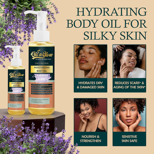 USDA Certified Organic Pure Natural Hydrating Body Oil After Shower With Coconut, Jojoba, Olive & Almond Non-Greasy Moisturizing Oil For Women & Men Dry Skin 5.07 fl oz/150ml- Lavender Scent