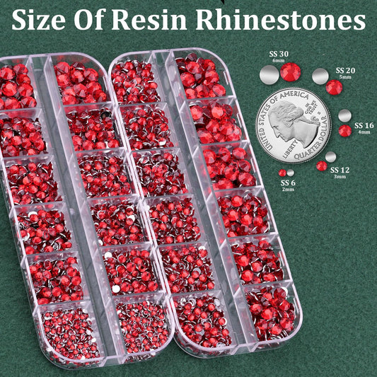 Resin Rhinestones for Crafting with B7000 Jewelry Glue, 2 Boxes Red Flatback Crystals with 3Pcs 10ml Glue for Bedazzling Crafts DIY Nail Art Makeup,Non Hotfix Gems for Clothing Shoes