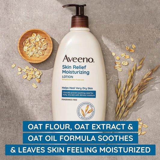 Aveeno Skin Relief Moisturizing Lotion for Very Dry, Itchy Skin with Soothing Triple Oat & Shea Butter Formula, Fragrance Free, 12 Fl. Oz