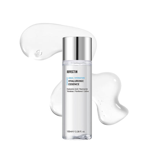 ROVECTIN Aqua Hyaluronic Essence (Activating Treatment Lotion) - 7 Layers Hyaluronic Acid Facial Toner with Niacinamide & Panthenol, Vegan Korean Skin Care (3.38 fl.oz, 100ml)