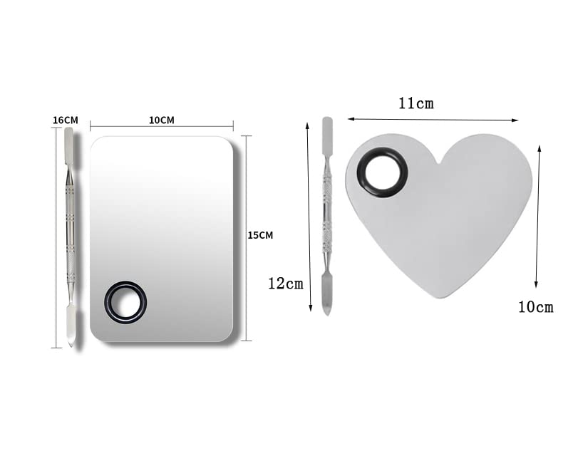 2 Pack Makeup Palette,Stainless Steel Cosmetic Mixing Palette with Spatula Tool for Foundation Nail Art Eyeshadow, Silver