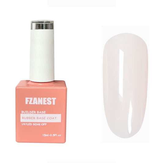 FZANEST Rubber Base Gel For Nails Builder Nail Sheer Jelly Cream White Color Elastic Rubber Base Coat for Nail Strengthener Extension