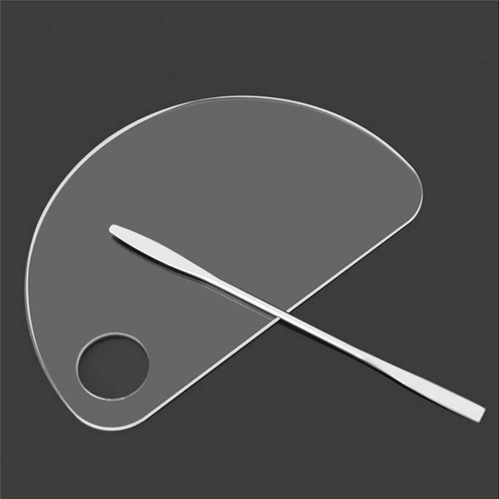 Set of 2 Semicircle Acrylic Makeup Palette and Metal Spatula Acrylic Cosmetic Palette Cosmetic Artist Palette Mixing Palette with Spatula Nail Art Eye Shadow Lipsticks Mixing Makeup Tools