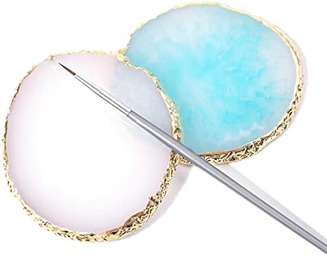 Resin Nail Art Palette, Nail Art Painting Mixed Color Palette Gold Edge Nail Gel Color Makeup Display Board (Pink+White)