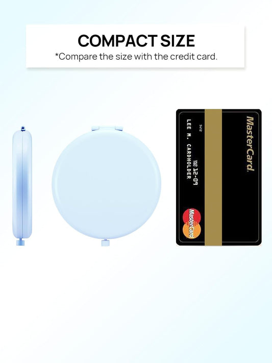 Compact Mirror for Purse, Double-Sided 1X/2X Magnifying Metal Pocket Makeup Mirrors(Round, Light Blue)