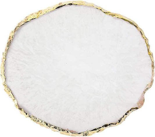 Resin Nail Art Palette, Nail Art Painting Mixed Color Palette Gold Edge Nail Gel Color Makeup Display Board (1#White)