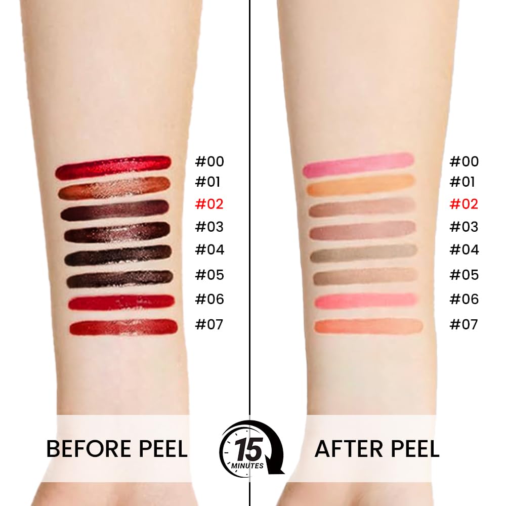 Matte Liquid Lip Stain Peel Off Lip Liner Tattoo - Brown, Waterproof Smudge-Proof Lip Gloss, Long-Lasting Non-Stick Cup Formula, Natural Peel Off Design for All Skin Types #02