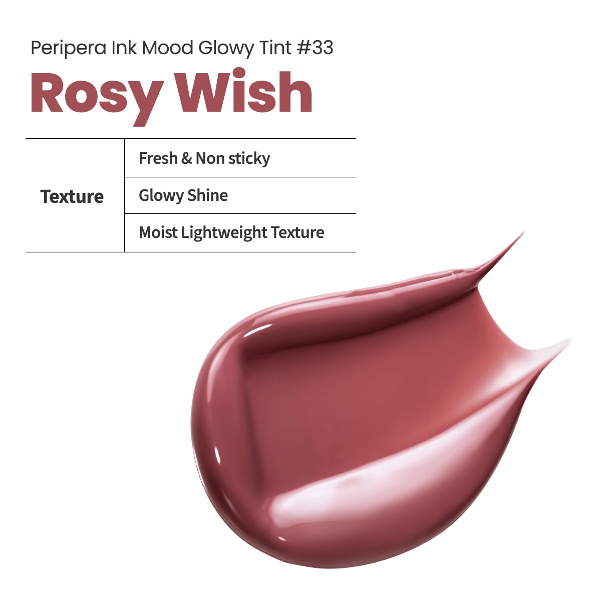 Peripera Ink Mood Glowy Tint | Lip-Plumping, Naturally Moisturizing, Lightweight, Glow-Boosting, Long-Lasting, Comfortable, Non-Sticky, Mask Friendly, No White Film 033 ROSY WISH