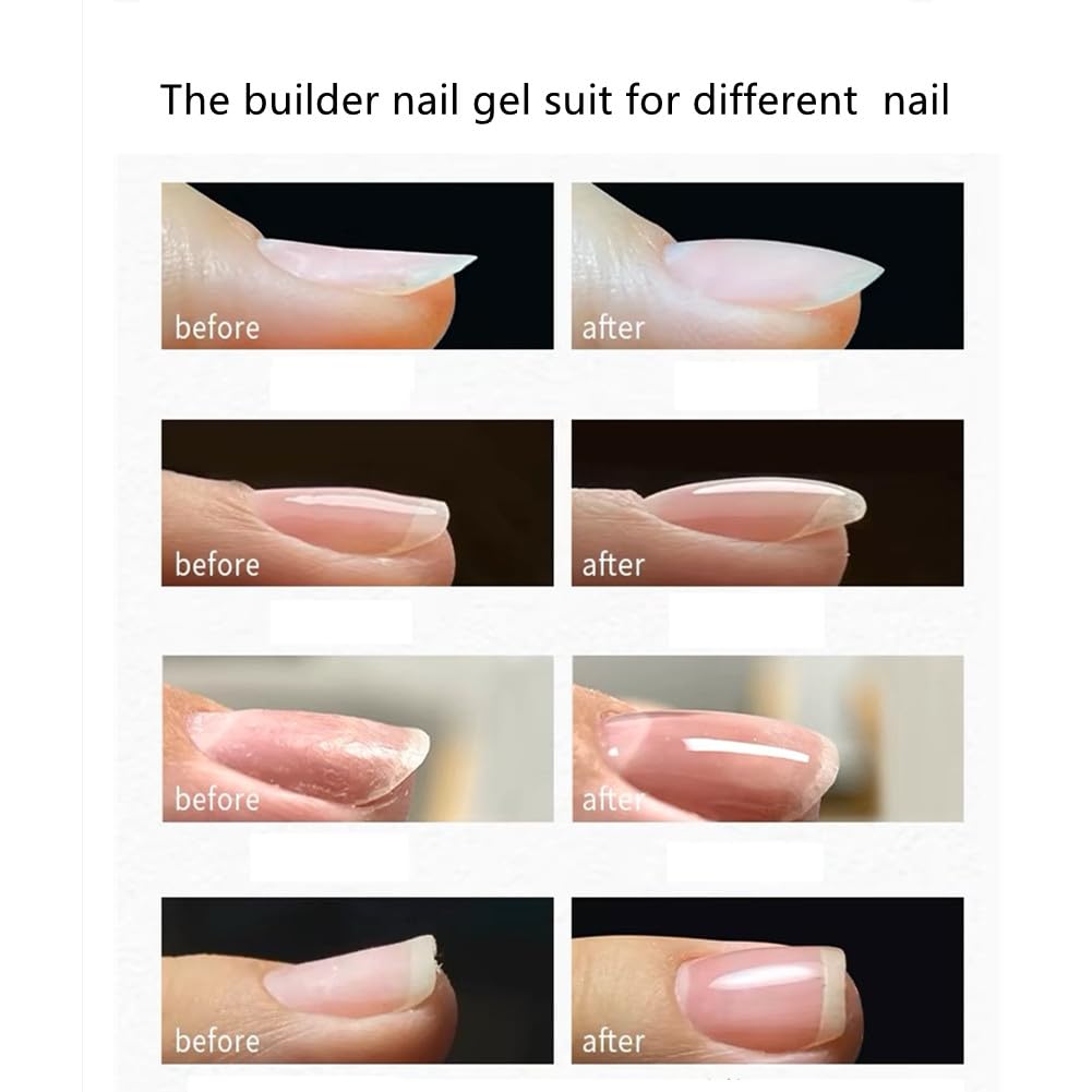 Builder Nail Gel, 7-in-One Clear Builder for Nails, LED Lamp Cured Color Rubber Base Gel Polish Coat Strengthener Thickening Extension Rhinestone Glue in a Bottle for DIY Home Salon Gifts