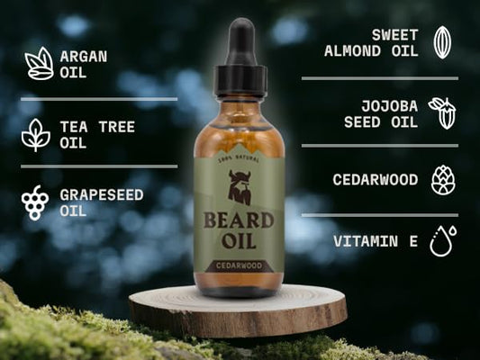 Striking Viking Beard Oil for Men - 2 Fl Oz, Cedarwood Scent - Beard Growth & Conditioning with Argan, Almond Plus Tea Tree Oil & Jojoba Oil for Beard Growth - Softener & Moisturizer