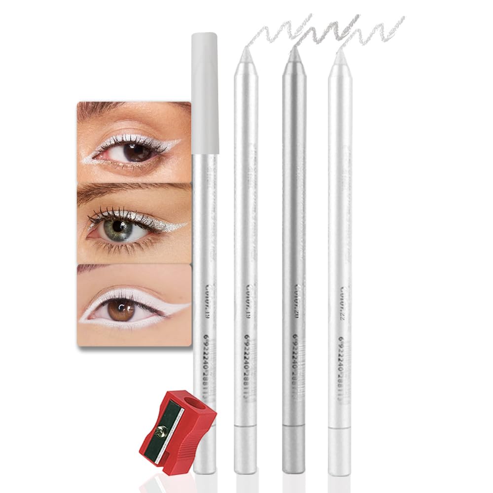 evpct 3Pcs Pearl White & Silver & White Gel Glitter Eyeliner Pencils Set for Women Waterproof Smudge Proof lapiz de ojos delineador de ojos contra el agua Eye Liner Makeup 19 20 22