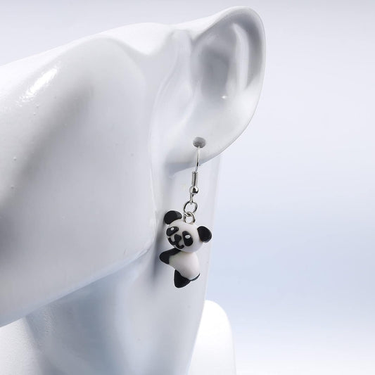 Soft Pottery Panda Earrings Cute Panda Bear Drop Dangle Earrings 3D Animal Earrings Innovative Clay Earrings Jewelry for Women and Teen Girls Gifts