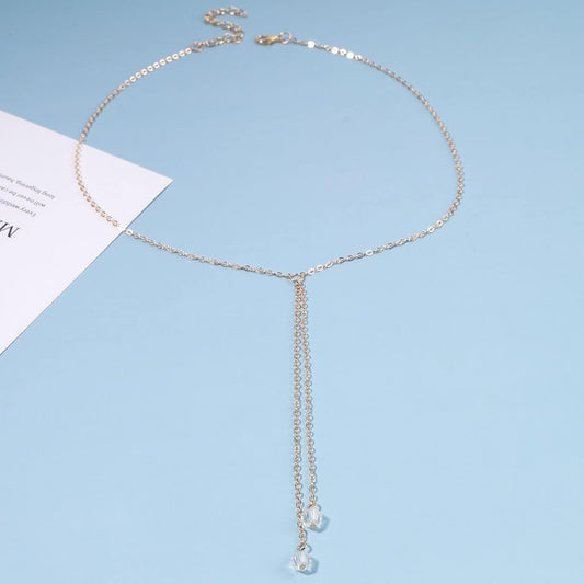 Boho Crystal Drop Necklace Gold Crystal Tassel Y Necklace Chain Vintage Long Drop Chain Necklace Minimalist Necklace Chain Jewelry for Women and Girls Gifts