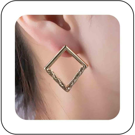 Vintage Hammered Square Drop Earrings Gold Hollow Square Earrings Metal Square Stud Earrings Minimalist Geometric Square Earrings Jewelry for Women