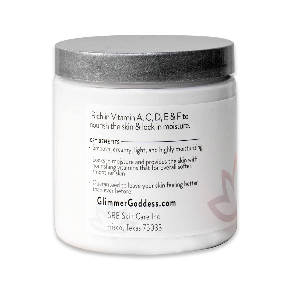 Glimmer Goddess Organic Whipped Body Butter for Women - Moisturizer Cream with Shea & Cocoa Butter, Almonds & Coconut Oil - Honeysuckle, 8oz