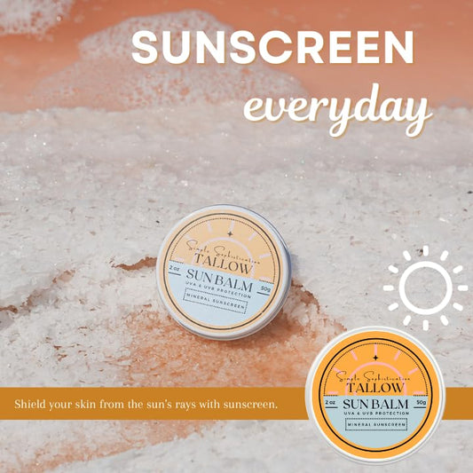 Tallow Sun Balm, tinted - with grassfed tallow, castor oil, zinc oxide | Mineral Sunscreen | Natural, Clean, Organic | Reef Safe, Ocean Friendly | Spf 30 - suitable for sensitive skin (2 oz) (Fair)