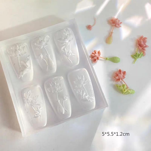 3D Lotus Flower Nail Art Silicone Molds Classic Floral Lotus Leaf Carving Template Resin Mould Nail Tool for Women Girls Manicure DIY Design