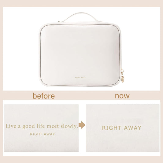 RIGHT AWAY Travel Toiletry Bag for Women,Large Makeup Bag& Cases,Waterproof Cosmetic Organizer Bag with Compartments,Portable Make Up Bag for Travel Size Toiletries,Skincare,Brushes Set,White