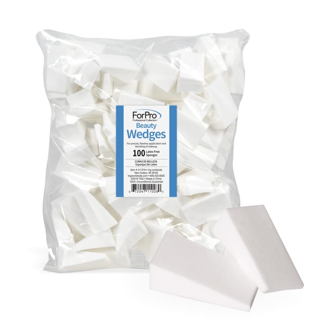 ForPro Professional Collection Beauty Wedges, Latex Free Foam Sponges, Makeup Blenders for Powder and Liquid Makeup, 100-Count