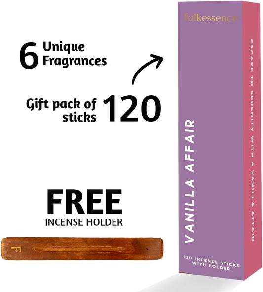 Folkulture Incense Sticks with Holder for Gift | Set of 6 (120 Fall Insence-Stick) | Organic Fall Scents with 45 Mins Burn Time | Vanilla Incense-Set | Lavender Incienso | Non Toxic Inscents-Sticks
