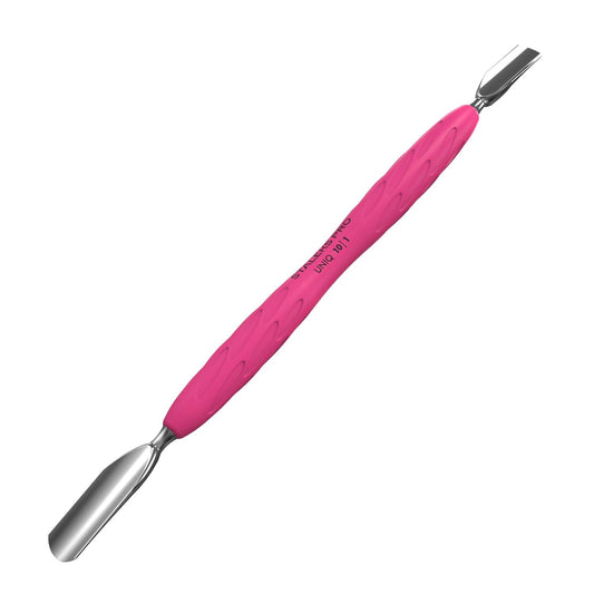 Staleks Manicure pusher Gummy with silicone handle UNIQ 10 TYPE 1 – Stainless Steel – Professional Cuticle Tool (rounded wide and rounded narrow pusher)