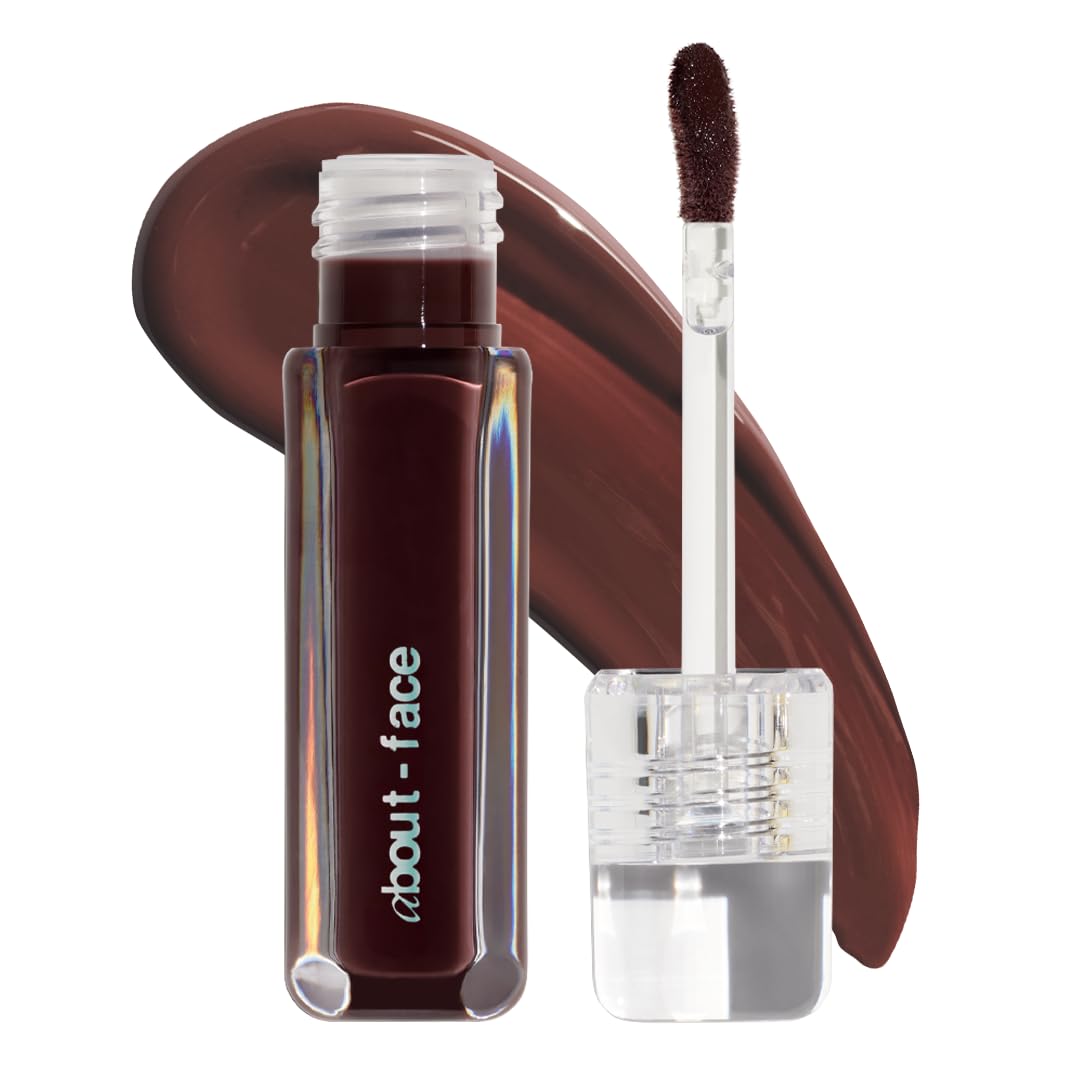 about-face Light Lock Lip Gloss Play Hooky – Non-Sticky, High-Shine Lip Oil Gloss with Coconut Oil, Peppermint & Lavender – Vegan, Cruelty-Free, Clean Beauty – 0.21 oz (Plum Brown)