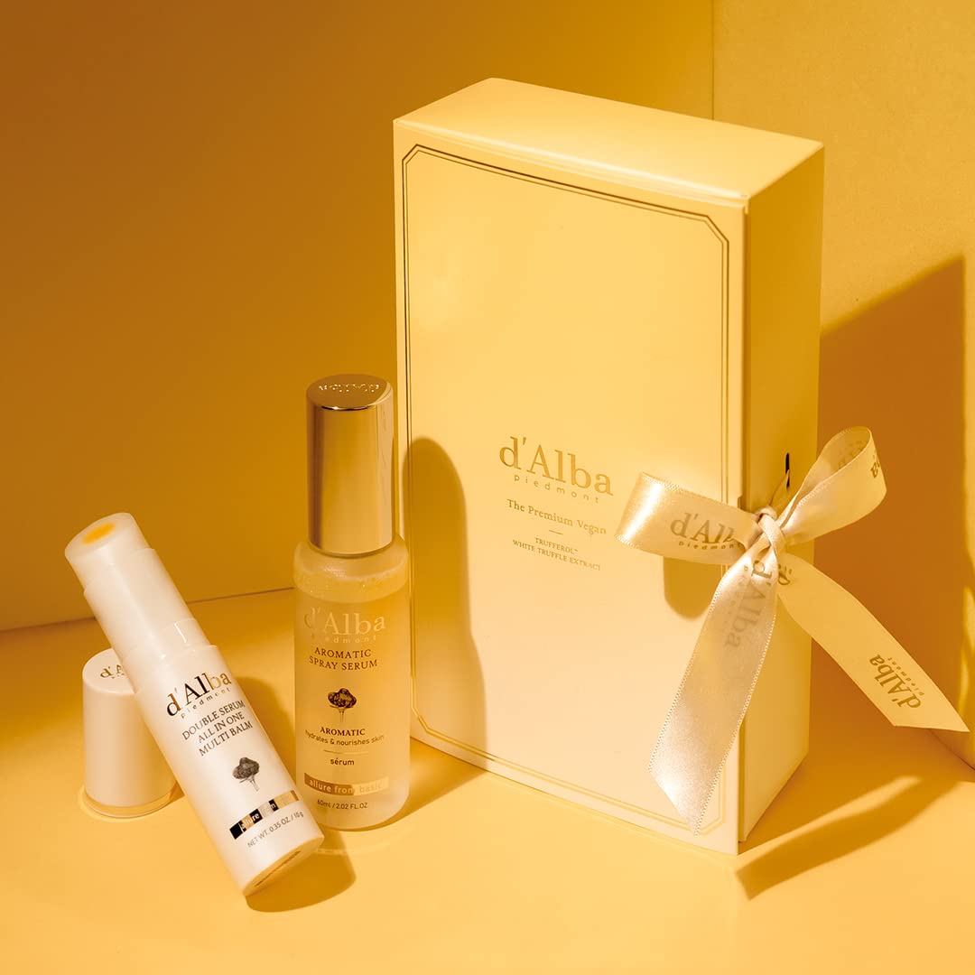 d'Alba White Truffle Vegan Holiday Gift Set, First Aromatic Spray Serum & All In One Multi Balm, Suitable for All Skin Types, Korean Skin Care