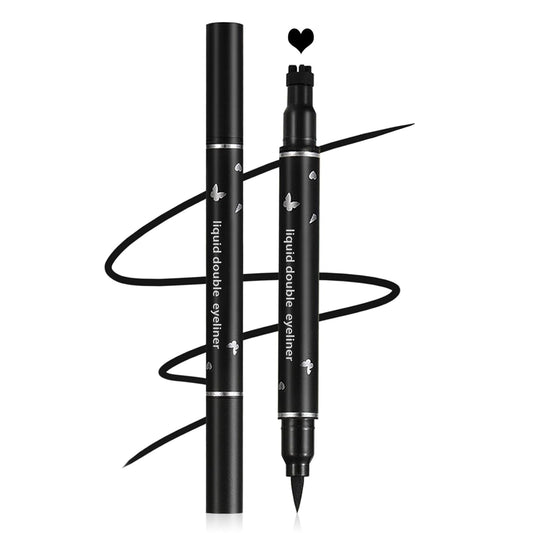 Double-headed Eyeliner Stamp Pencil Black Liquid Winged Eyeliner Stamp Pen Waterproof Smudgeproof Eye Liner Stamp for Eye Makeup(02 Heart)