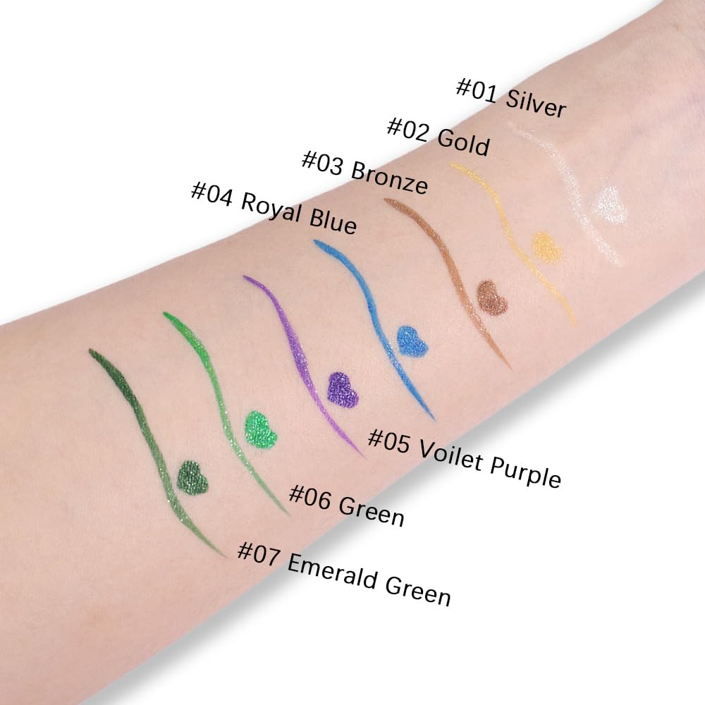 Green Metallic Glitter Liquid Eyeliner Pen – Long-Lasting Sparkly Waterproof Eyeliner for Women & Men – Tattoo-Effect Eye Makeup for Parties – Delineador Líquido con Brillo 06