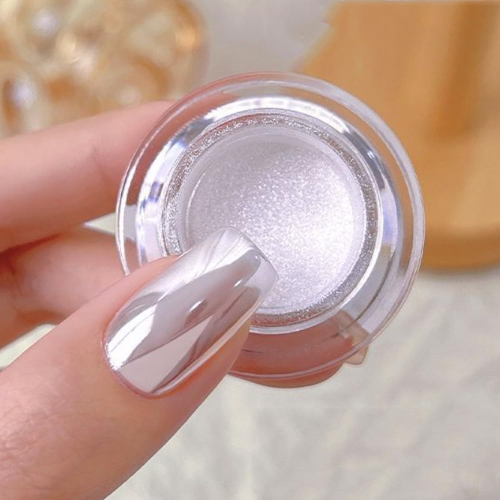 Pretty Diva White Chrome Nail Powder - 1g Super Glossy Mirror Effect White Moonlight Nails Chrome Powder, Salon Quality Chrome Powder Pigment for Nails