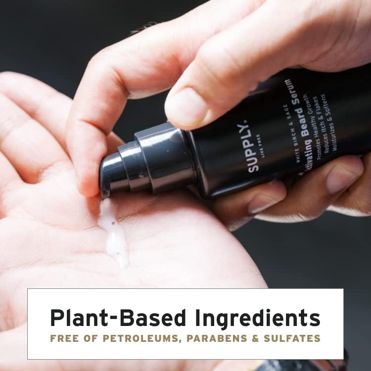 Supply Activating Beard Serum – Plant-Based Ingredients with Biotin & Red Clover Extract to Promote Beard Growth, Revive Follicles & Support a Fuller, Thicker Beard – 2.0oz