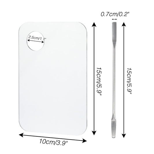 G2PLUS 2PCS Acrylic Cosmetic Palette with 2PCS Spatula,Makeup Palette Mixing Tray Apply for Eye Shadow Nail Art Pigment Blending (Rectangle)