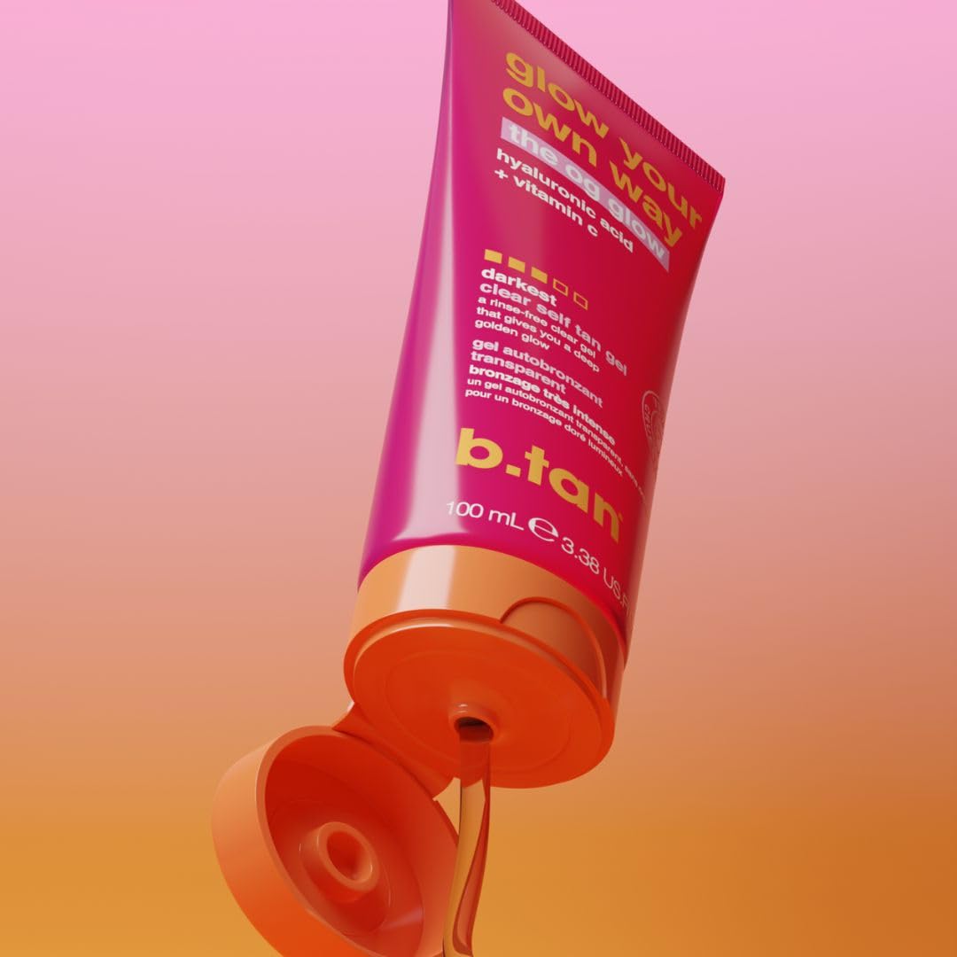 b.tan Clear Self Tanning Gel Travel Size Kit | Glow Your Own Way Gift Set - Includes Mini Dark Fake Tanner Mousse, Gradual Bronzing Face Mist, Express Transfer Free Tan Gel, & Applicator Mitt