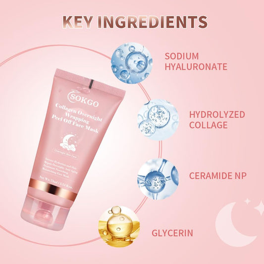 Collagen Overnight Wrapping Mask, Intensive Hydration Anti Aging Overnight Skin Treatment, Boosts Elasticity and Firmness, Revitalizes Dull Skin Reduces Fine Lines and Wrinkles (1PCS)
