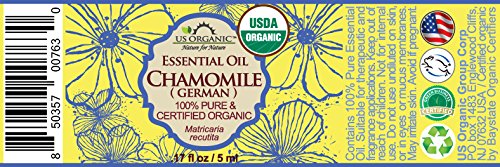 US Organic 100% Pure Blue Chamomile (German) Essential Oil - USDA Certified Organic, Steam Distilled - W/Euro Dropper (More Size Variations Available) (5 ml / 1/6 fl oz)