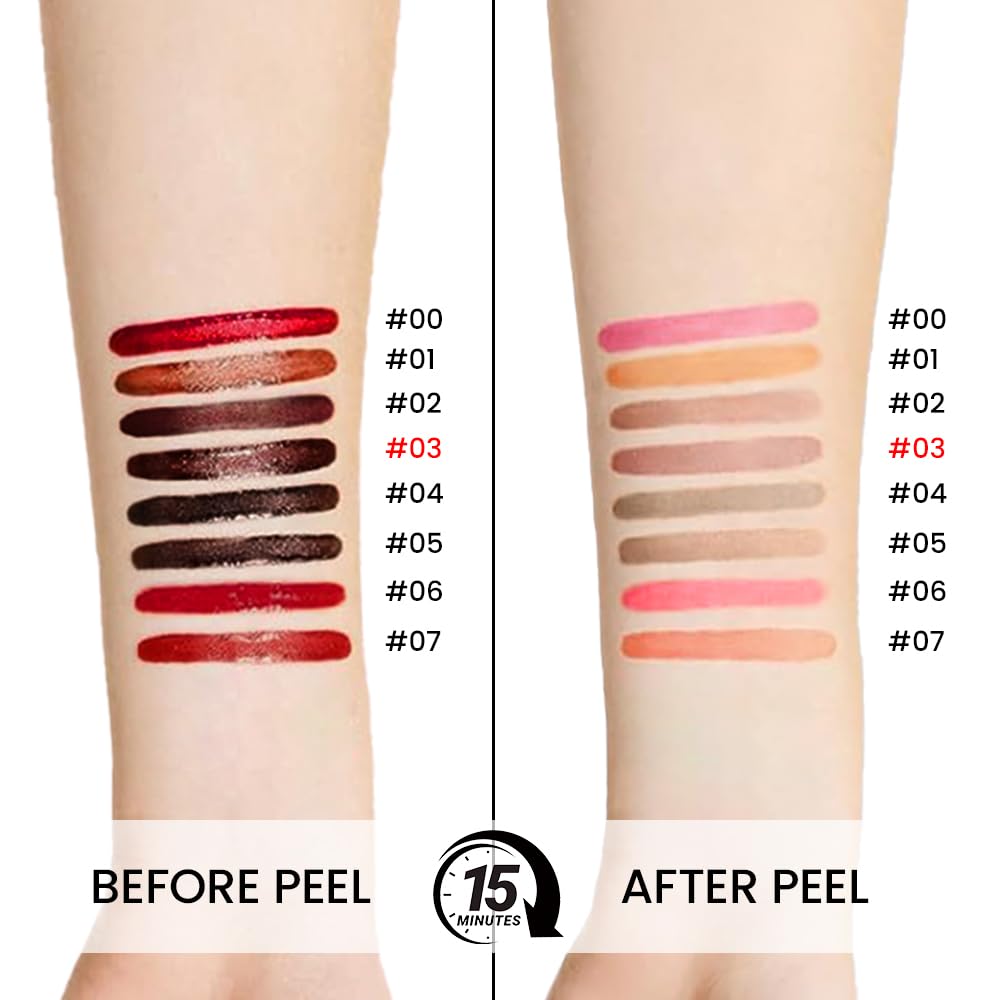 Matte Liquid Lip Stain Peel Off Lip liner Tattoo, Brownish Red Matte Peel Off Lip Stain, Long Lasting Waterproof Lipstick Lip Gloss Stain, Transfer-proof for All Skin Types, 0.12 fl oz 03#