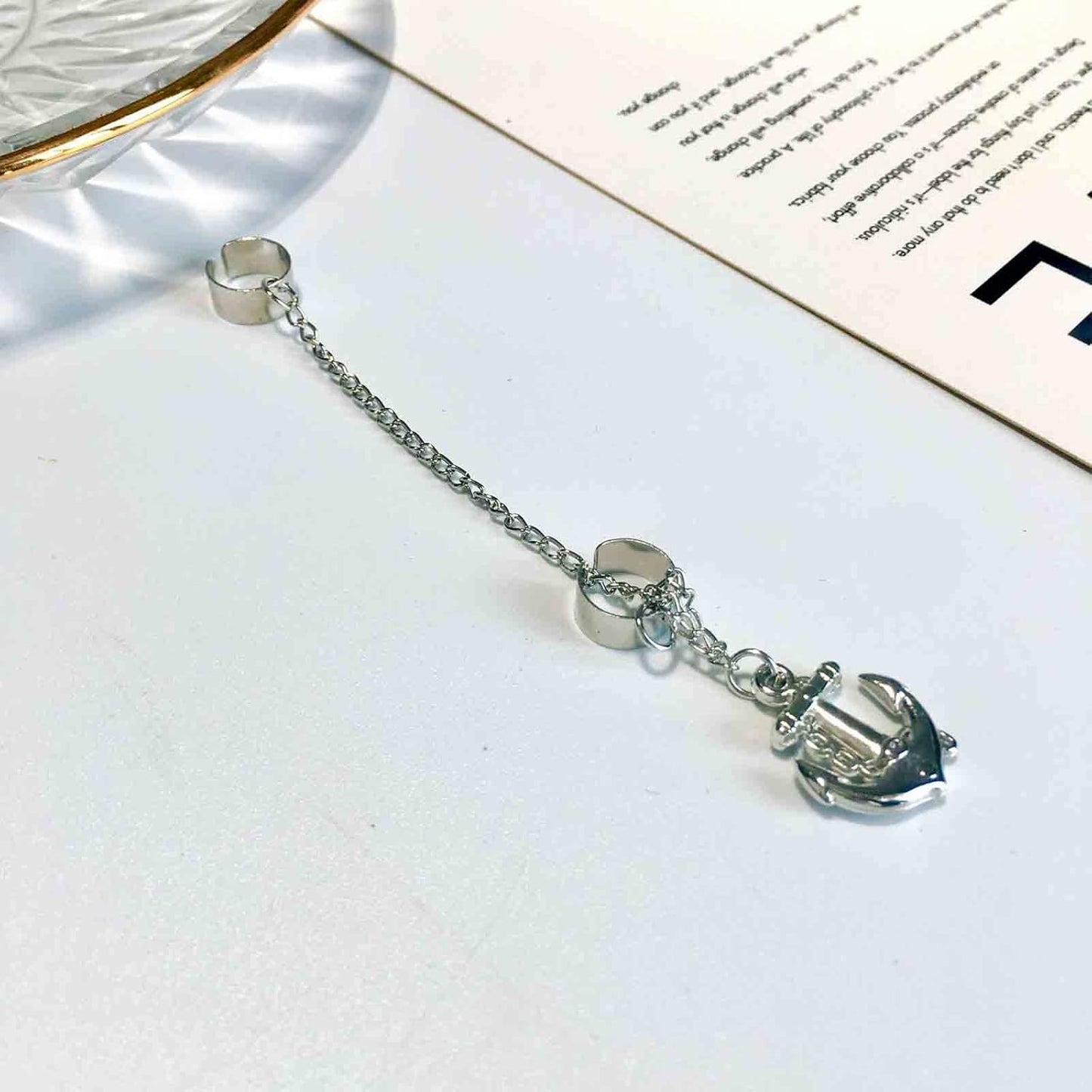 Anchor Chain Cuff Earrings Silver Anchor Dangle Chain Earrings Helix Chain Cartilage Earrings Non Piercing Earrings Jewelry for Women and Girls