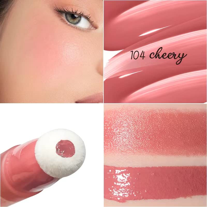 Blush Beauty Wand, Liquid Face Blush Contour Wand with Cushion Applicator, Smooth Cream Blush Wand Natural Matte Finish, Lightweight Blendable Blush Stick Makeup for Cheek,104 Dark Rose