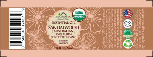 US Organic 100% Pure Sandalwood Essential Oil, USDA Certified Organic, Steam Distilled, Santalum Spicatum, Premium Quality, Woody Scent, Ideal for Diffuser, Massage & Skincare, from Australia (5 ml)