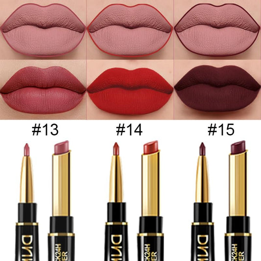 evpct 3Pcs Dark Deep Ruby Mauve Red Lip Liner and Lipstick Set Kit for Women Matte Matt 24 Hours Lipstick Pen and with Lip Liner Pencil Set Long Lasting 24 labial labiales mate 24 horas originales