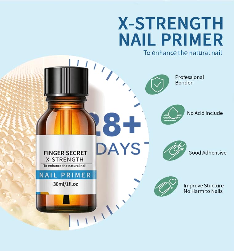 Get Salon-Quality Nails with BEVINAS 30ml/1.0flzo Nail Primer x-Strength,No Lift Goodly for Lasting Manicures Nail Polish Base Coat,Get Ready for Nail Art Design in Salon or Home