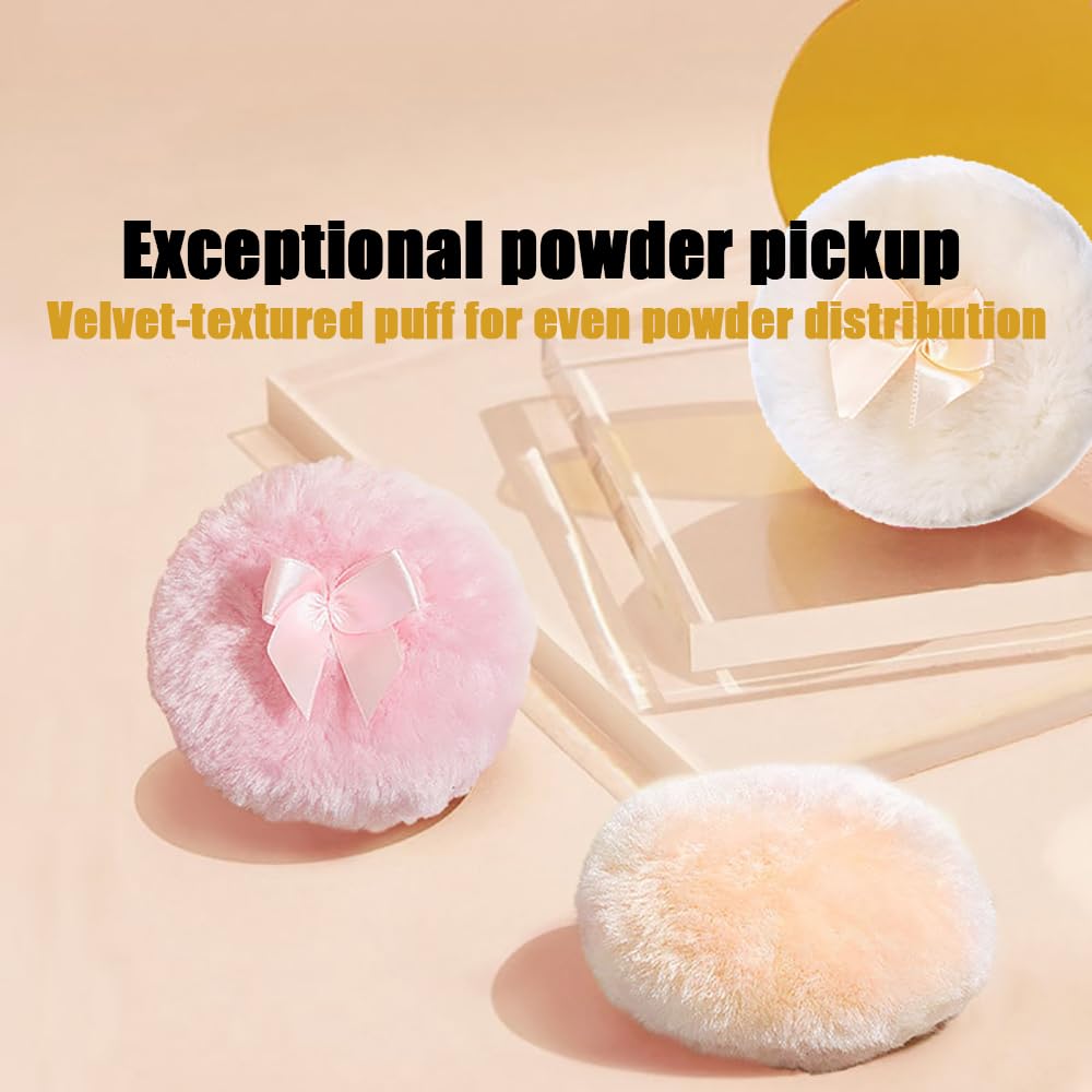 Luxury 4 Inch Glass Loose Powder Container with 2 Soft 3.5" Puffs｜Non-Sealed Refillable Organizer Storage for Body Powder Makeup & Jewelry & Setting Applicator(Crown-Amber)