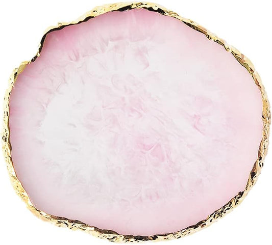 Resin Nail Art Palette, Nail Art Painting Mixed Color Palette Gold Edge Nail Gel Color Makeup Display Board (2#Pink)